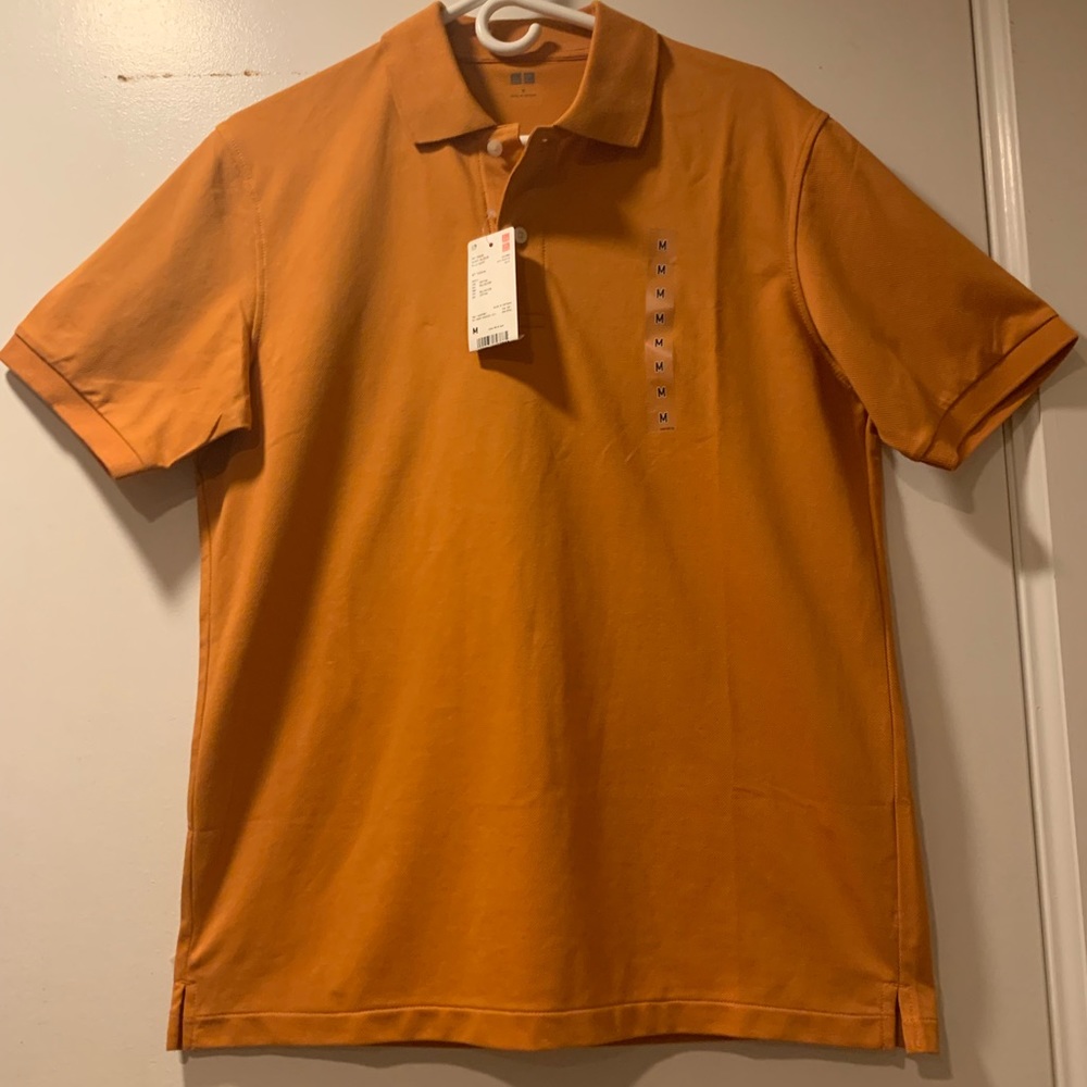 NWT Uniqlo polo pique shirt mustard orange dry technology premium cotton Medium